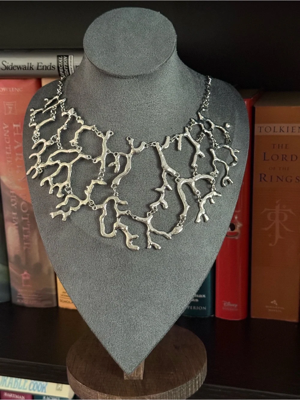 Silver Tone Coral Branch Statement Necklace